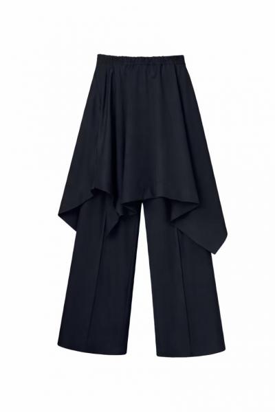 SCARF HEM SKIRT & PANTS SET [BLACK]