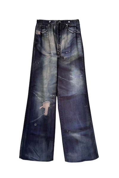 DENIM PRINT DRAWSTRING PANTS [INDIGO]