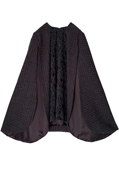 ARGYLE JACQUARD PANEL TWEED CAPE JACKET [BLACK]