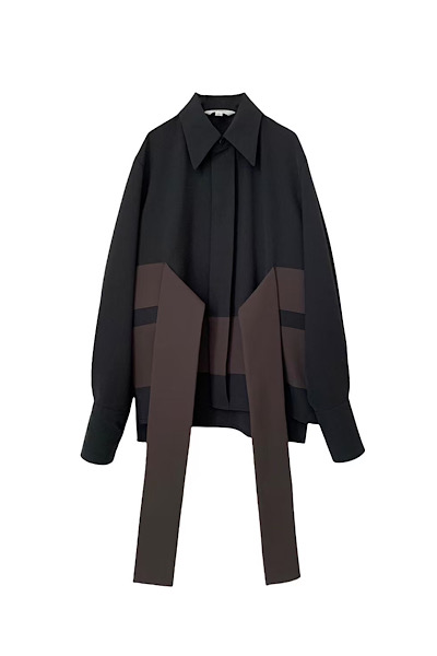 COLOURBLOCK SASH BELT SHIRT [BLACKBROWN]