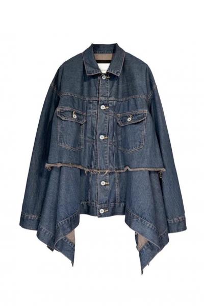 CROPPED DENIM & PEPLUM VEST SET[INDIGO & BLACK]