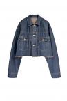 CROPPED DENIM & PEPLUM VEST SET[INDIGO & BLACK]