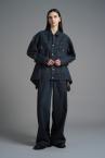 CROPPED DENIM & PEPLUM VEST SET[INDIGO & BLACK]