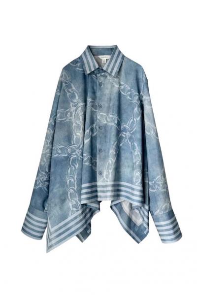 CHAIN PRINT SCARF HEM SHIRT [LIGHT INDIGO]