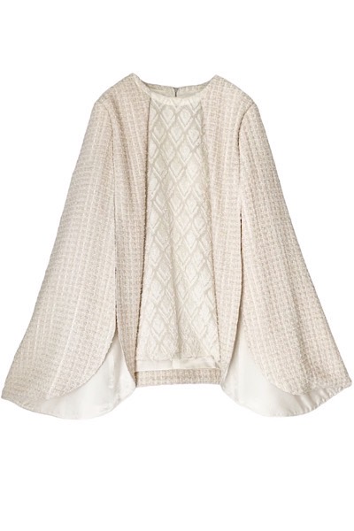 ARGYLE JACQUARD PANEL TWEED CAPE JACKET [WHITE]