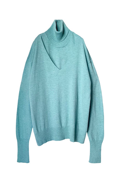 DETACHABLE TURTLENECK V-NECK SWEATER [GREEN]