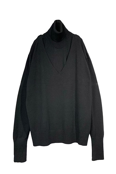 DETACHABLE TURTLENECK V-NECK SWEATER [BLACK]