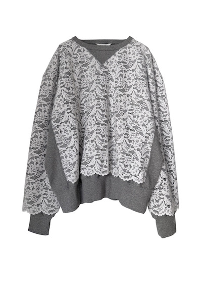 LACE LAYERED SWEAT SHIRT[L.GREYWHITE]