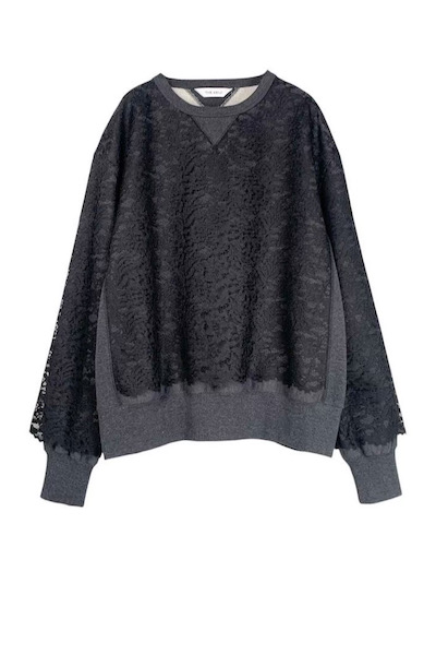 LACE LAYERED SWEAT SHIRT[D.GREYBLACK]