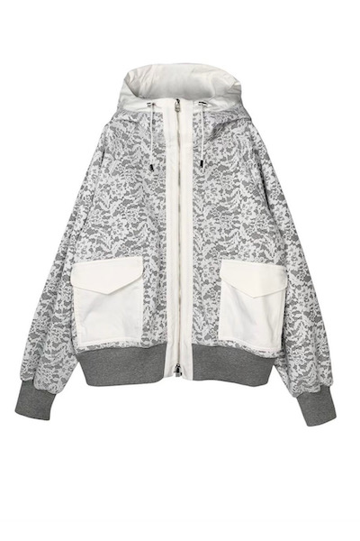 LACE LAYERED ZIPUP HOODIE[L.GREYWHITE]