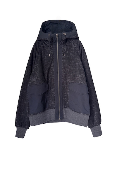 LACE LAYERED ZIPUP HOODIE[D.GREYBLACK]