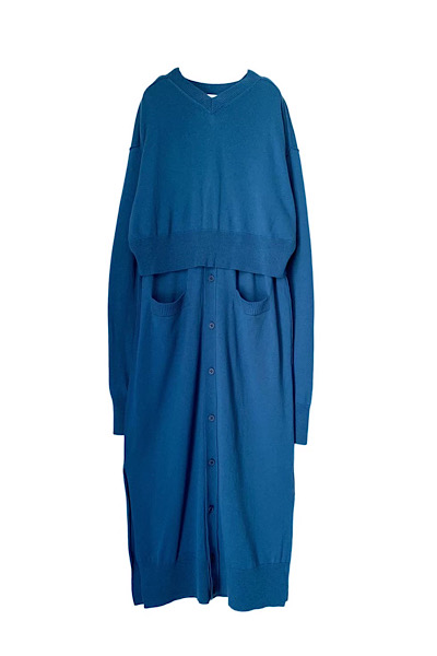 LONG SLEEVE TOPSLEEVELESS DRESS SET [BLUE]