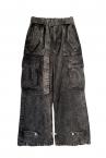 BELTED ACID WASH CARGO JEANS [BLACK]