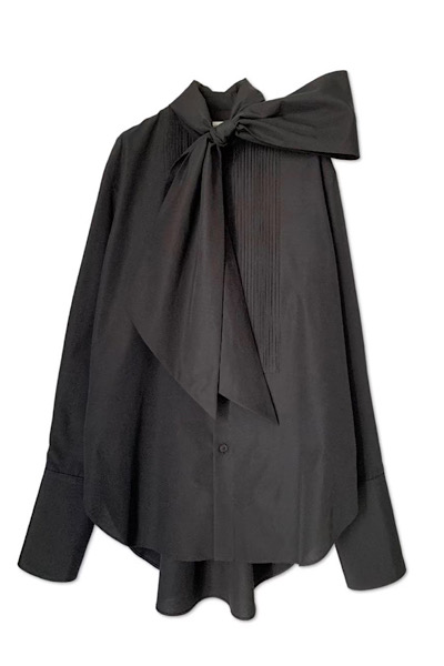 DETACHABLE SCARF PLEATED BIB SHIRT [BLACK]