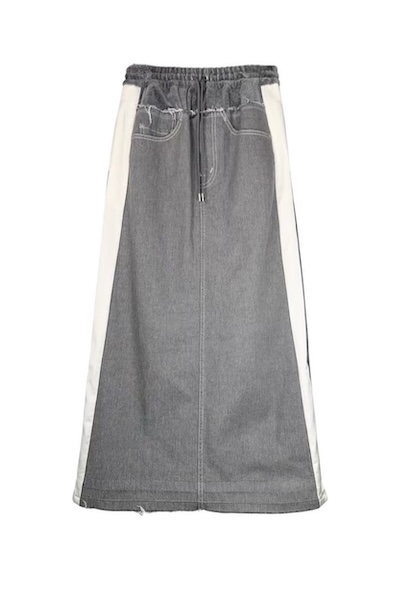 HYBRID DENIM VELOUR SKIRT[GREYGREY]