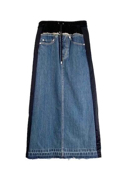 HYBRID DENIM VELOUR SKIRT[BLACKINDIGO]