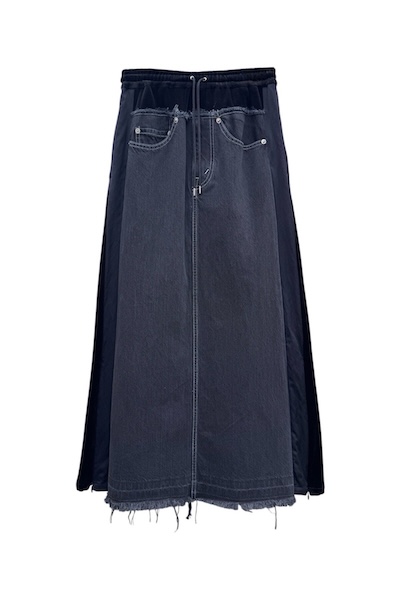 HYBRID DENIM VELOUR SKIRT[BLACKBLACK]