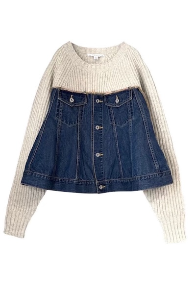 HYBRID DENIM KNIT SWEATER [BEIGEINDIGO]