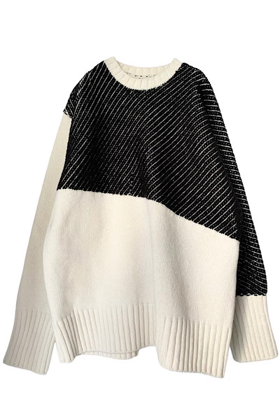 REVERSIBLE  BICOLOUR KNIT SWEATER [WHITEBLACK]