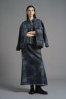 CHAIN PRINT CAPE SLEEVE DENIM JACKET [DARK INDIGO]