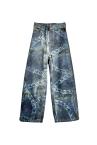 CHAIN PRINT BELTED DENIM BARREL JEANS[DARK INDIGO]