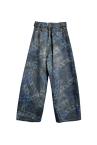 CHAIN PRINT BELTED DENIM BARREL JEANS[DARK INDIGO]