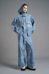 CHAIN PRINT BELTED DENIM BARREL JEANS[DARK INDIGO]