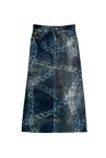 CHAIN PRINT BACK PEPLUM DENIM SKIRT [DARK INDIGO]