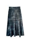 CHAIN PRINT BACK PEPLUM DENIM SKIRT [DARK INDIGO]