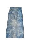 CHAIN PRINT BACK PEPLUM DENIM SKIRT [LIGHT INDIGO]