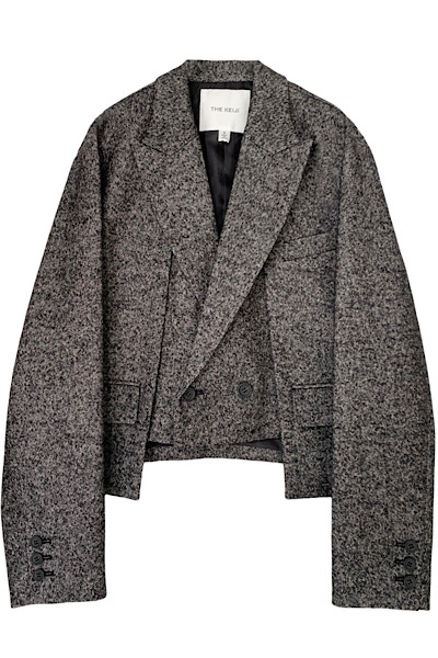  DOUBLE BREASTED CROPPED CAPE BLAZER[BLACK]