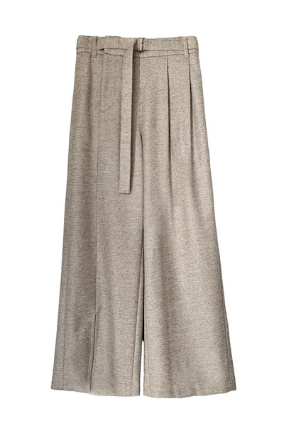 BELTED FRONT SLIT WIDE LEG PANTS [BEIGE]