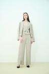 BELTED FRONT SLIT WIDE LEG PANTS [BEIGE]