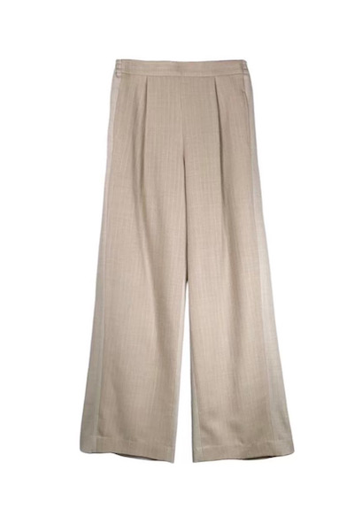 FRONT PINSTRIPE PANEL WIDE LEG PANTS [BEIGE]