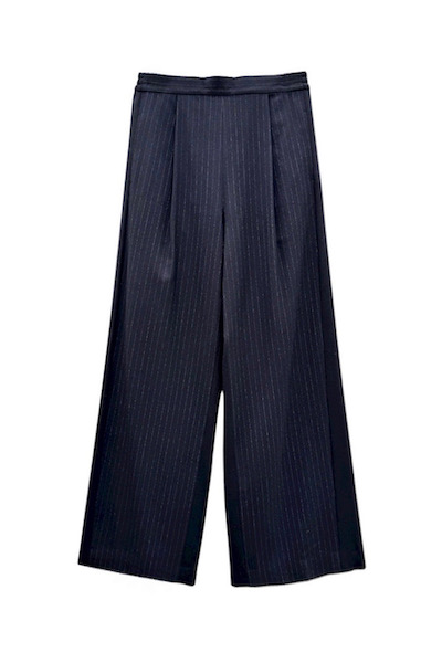 FRONT PINSTRIPE PANEL WIDE LEG PANTS [BLACK]