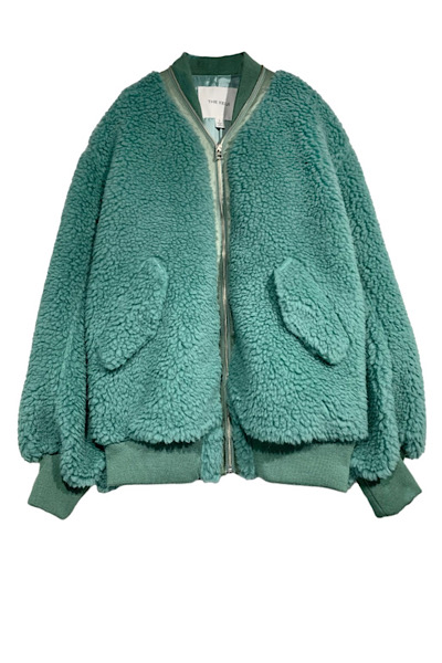 FAUX SHEARLING ZIP-UP JACKET[GREEN]