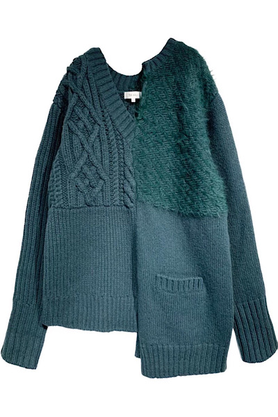 PATCHWORK KNIT ASYMMETRIC SWEATER[GREEN]