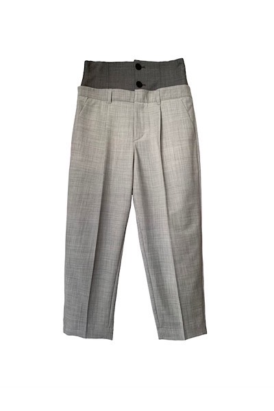 CONTRAST WAIST CROP SUITING PANTS [GREYGREY]