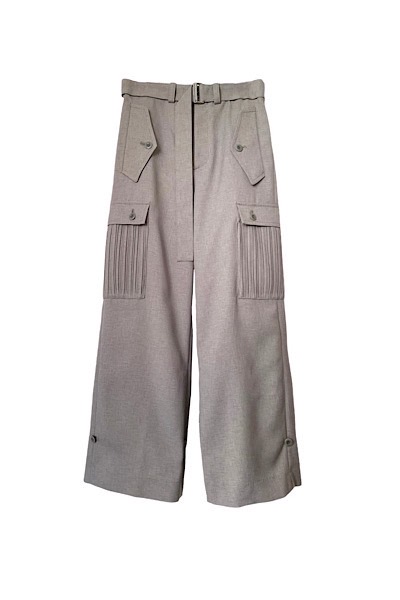 PLEAT DETAIL POCKET CARGO PANTS [GREY]