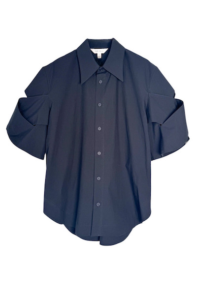 SHORT LATTICE SLEEVE SHIRT [NAVY]