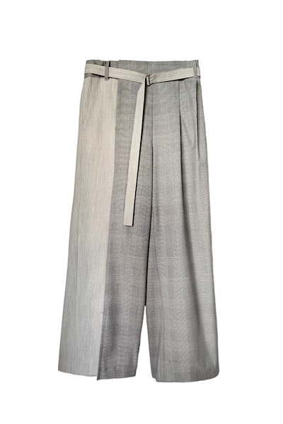 WIDE LEG GLEN CHECK SUITING TROUSERS [GREY]