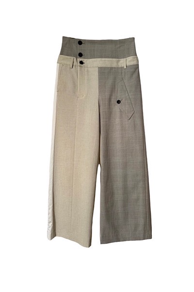 CHECK PLAID INSERT CONTRAST PANTS [BEIGEMULTI]