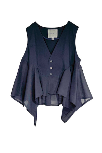FLARED PEPLUM VEST [NAVY��NAVY BLUE]