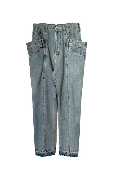 DOUBLE LAYER SIDE POCKET DENIM JEANS [INDIGO]