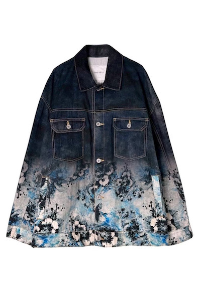 GRADIENT FLORAL PRINT DENIM JACKET [INDIGO-MULTI]