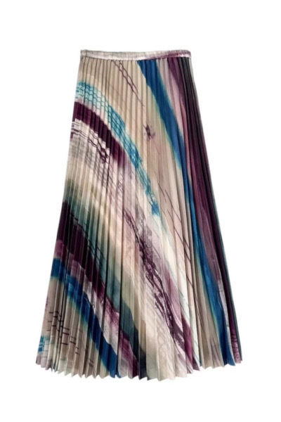 GRAFFITI PRINT PLEATED SKIRT [BEIGE-MULTI]