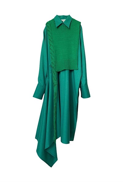 DETACHABLE FRINGED CABLE KNIT SHIRT [GREEN ×GREEN]