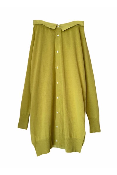 PLEAT BACK PANELLED LONG CARDIGAN-SKIRT [YELLOW]