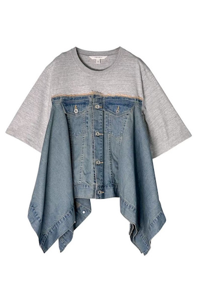 T-SHIRT PANEL FLARED DENIM TOP [L.INDIGO��L.GREY]