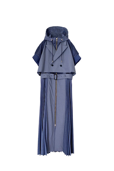 DETACHABLE LACE TRENCH JACKET HOODED DRESS[BLUE]